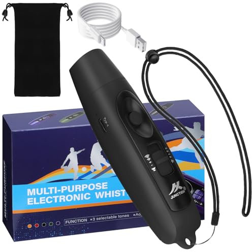 Aytop Elektronische Mehrzweck-Schiedsrichterpfeife, tragbare Notfallpfeife mit 3 Tönen und 2 LED-Lichtmodi Langlebige Trainingspfeife mit Aufbewahrungstasche für Trainer und Lehrer (Schwarz)