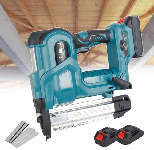 pealiritansemen Chiodatrice Senza Fili, Graffatrice Elettrica 2 in 1 per Tappezzeria E Lavorazione del Legno, Chiodatrice Portatile Brad, per Graffette E Chiodi Dritti, con 2 Batterie da 2,0 Ah,Blue