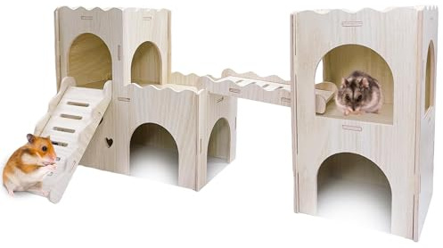 Hamster Hideout House Multi Chamber Rat Hide Hut Castle Large Climbing Playground Exploring Labyrinth Tunnel Toy for Syrian Dwarf Gerbils Hamsters Mice (Pattern A)