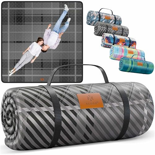 KESSER® Picknickdecke Campingdecke 200x200cm Stranddecke mit wasserdichter Unterseite dreilagig | Bequeme Picknick Decke mit Tragegriff für Strand & Camping | große Outdoor Decke faltbar & waschbar