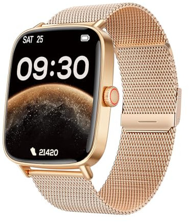 TOOBUR Smartwatch Damen, Schrittzähler Fitness Sport Uhr, 100+ Sportmodi, Elegant Frauen Metall Smartwatch Android/iOS Kompatibel, Telefonfunktion mit Anrufe, IP68 Wasserdicht, Gold