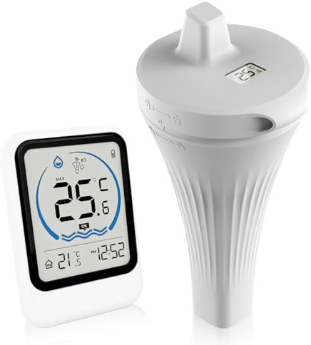 Thermometre Piscine, Thermomètre de Piscine Sans Fil étanche IP68, Thermomètre Piscine Flottant Sans Fil Thermometre d'eau Intérieur Extérieur pour Aquariums, Baignoires, étangs