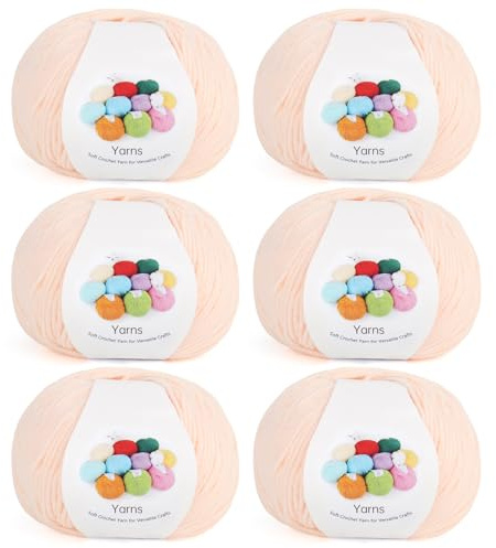 Coopay Wolle zum Häkeln, Häkelgarn 6x45g, Wolle zum Stricken, Weiche Garn zum Häkeln, 4-Fädig, Strickgarn, Schöne Häkelwolle für Schal, Socken, Granny Squares - Hautfarbe