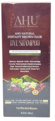 AHU Natural Instant Brown Hair Dye Shampoo, 500ml, For Men and Women