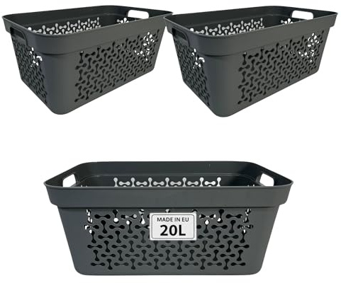 Plastard Wäschekorb 3er-Set, Grau 20 L – Stabilen Kunststoff Wäschebehälter mit Griffen, BPA-Frei, stapelbar & vielseitig, Ideal für Schmutzwäsche & Aufbewahrung im Haushalt
