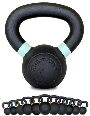 Diamond [Kettlebell Ghisa Pro 4–36 Kg] Peso In Ghisa Nera Opaca, Maniglia Grip 25–38 Mm, Pesi Per Cross Training, Allenamento Funzionale E Forza, Home Gym E Palestra (4 Kg)