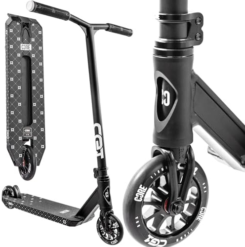 CORE Stunt-Scooter Trick Tret Roller 110mm Rollen I ABEC 9 I für Anfänger & Profi I Ab 5 Jahren I 78cm-96cm Höhe I + Fantic26 Sticker (Park CG1 H=81cm (Schwarz))