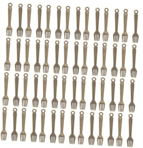 LALADEFIEE 100 pièces Lot de Breloques Miniatures Alliage Zinc Pendentifs Couverts Rétro Durables Charms Fourchette et Cuillère pour Fabrication de Bijoux DIY