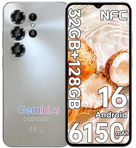 DOOGEE NOTE56X PRO Android 16 Smartphone Ohne Vertrag, 32GB RAM+128GB ROM/2TB Handy Ohne Vertag, 6150mAh Handy Günstig 8,45mm Ultraschlank, 6,56 HD+, 13MP+8MP, NFC/Gesichtsentsperrung/Gemini Al/GPS