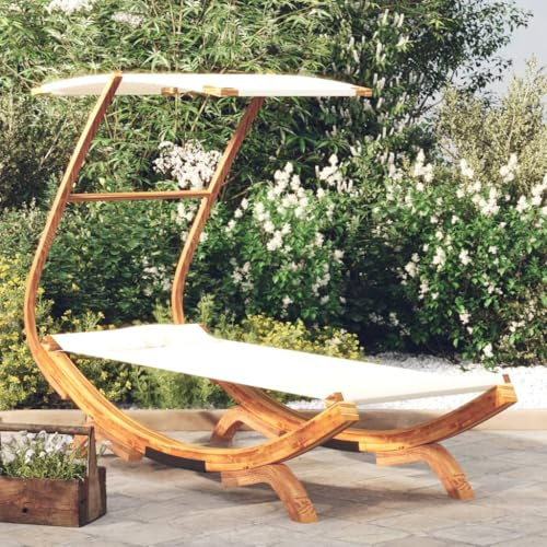 Generico Lettino con Tettuccio 100x190x134 cm in Legno Curvato Crema,Mobili,Mobili da Giardino,Letti per esterni-313943