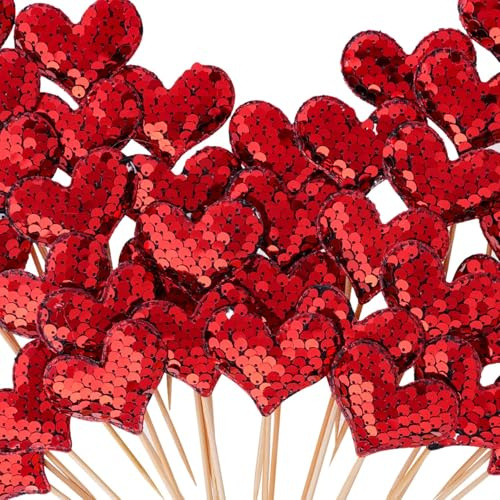 12 pezzi Decorazione Torta Cuori, Decorazioni per Torte di San Valentino, Paillettes Rosse Topper per Cupcake Amore Cuore, Decorazioni Torta a Forma di Cuore per San Valentino, Matrimoni, Anniversari