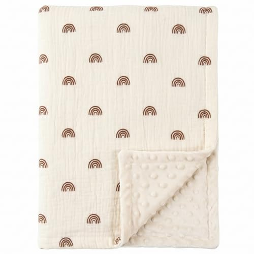 SNOWGAOGAO Baby Blanket for Newborn Boys Girls, Soft Breathable Muslin Cotton & Dotted Fleece Nursery Blankets, Receiving Blanket for Crib, Stroller & Moses Basket, 75x100cm (Rainbow)