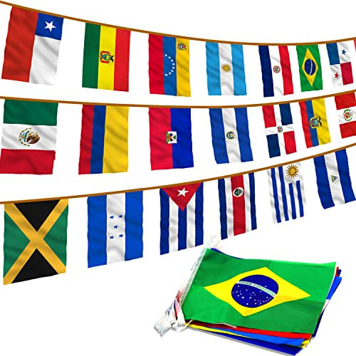 Anley America Latina 20 Paesi String Flags - Assorted Flag Bandiera Latina per Eventi internazionali Conference Party Decoration Sports Bar - 30 Ft 20 Bandiere