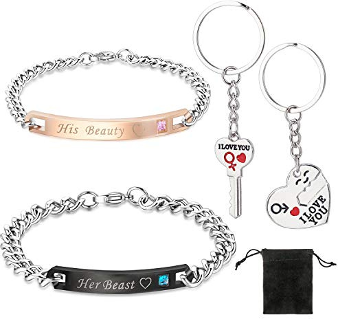 Bracciali Portachiavi Coppie per San Valentino Regali, Ti Amo Portachiavi Coppia & Sua Bestia Sua Bellezza Bracciali per Lui Lei Regali Coppie Regali per San Valentino Donne Uomini Fidanzata Fidanzato