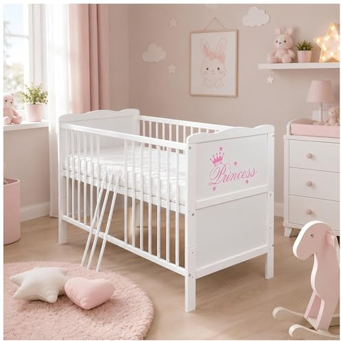 Baby Delux Babybett Gitterbett umbaubar Juniorbett Princess 60x120 Weiß inkl. Beißschienen