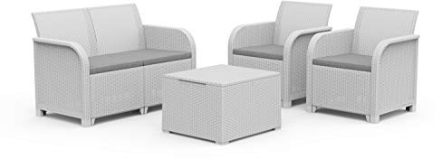 Keter ROSALIE LOUNGE SET con cuscini - Poltrone 65x63x74h Divano 113x65x74h Tavolino contenitore 60x55x39h Bianco