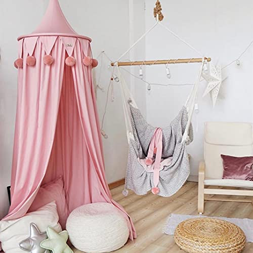 Dyna-Living Girls Bed Canopy - Round Dome Hanging Curtain Kids Mosquito Net Princess Play Reading Tents Nursery Room Decorations (Pink)