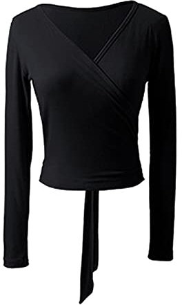 dPois Damen Ballett Jacke Wickeljacke Langarm Bolero Top Strickjacke Pullover Gymnastik Sport Tanz Fitness Oberteil Tanzkleidung Schwarz M