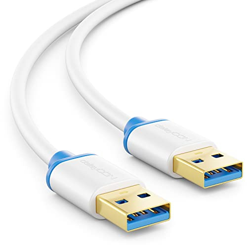 deleyCON 0,5m USB 3.0 Super Speed Kabel - A-Stecker zu A-Stecker - Übertragungsraten Bis zu 5 Gbit/s - Weiß/Blau