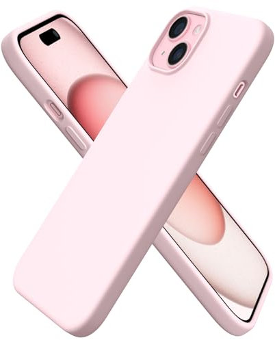 ORNARTO Cover per iPhone 15 plus Silicone 6.7 Pollici, Custodia Compatibile con iPhone 15 plus Cover, Morbido Silicone Liquido plustezione, in Gomma Gel Morbida con Fodera in Microfibra-Rosa Creta