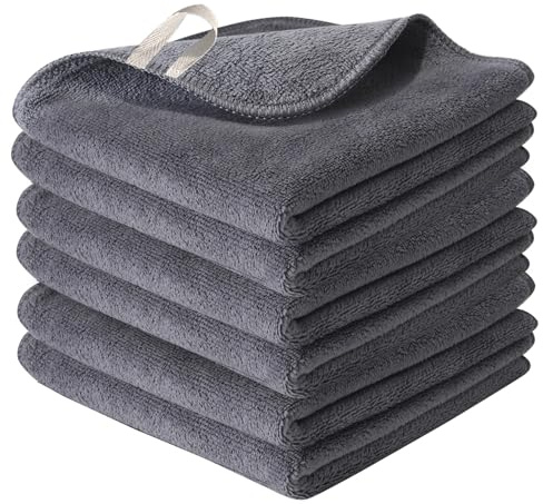 Nugilla Makeup Remover Cloth 12 x 12 Inch, Reusable Makeup Remover Towels for Washing Face, 6 Pack Washable Microfiber Face Cloth Fast Drying Washcloth, Grey