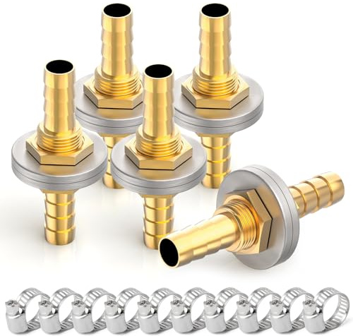 ERGAOBOY 5 pezzi da 8mm a 8mm in ottone portagomma passante testa esagonale diritto raccordo con 10 pezzi fascette stringitubo