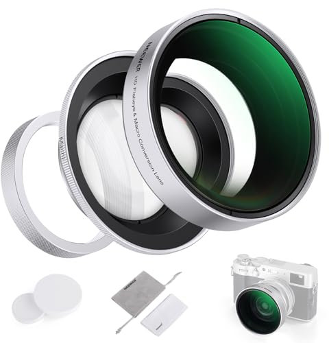 NEEWER 49mm 0.43x Fisheye & 1.4x Macro Additional Lens for X100 Series Cameras, HD 2 in 1 Lens with 49mm Adapter Ring for Fujifilm X100 X100S X100F X100T X100V X100VI Cameras (Silver Frame), LS-46
