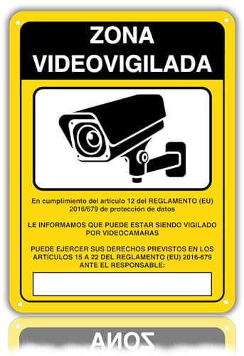LEIASA | Cartel Videovigilancia - 21x28 cm - Aluminio - Grosor 0.8 mm - Reflectante - Zona videovigilada - Impresión UV - Cartel alarma - Señal disuasorio alarma - Señal de videovigilancia