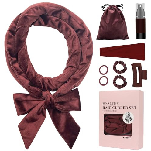 Baolivi Arricciacapelli Bigodino Lungo per Boccoli Senza Calore Velluto Bigodini Morbidi per Dormire, Morbido Heatless Hair Curler, 9 Pezzi Fascia Bigodino Capelli Set per Donne e Ragazze,Castano
