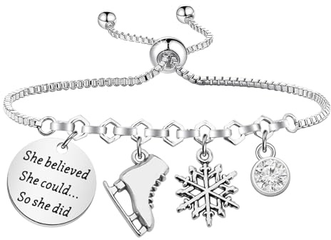 PLITI Ice Skating Gift Skate Lover Gift Figure Skating Gift She Believed She Could So She Did Skate Bracelet For Women, M, Stainless Steel, no gemstone