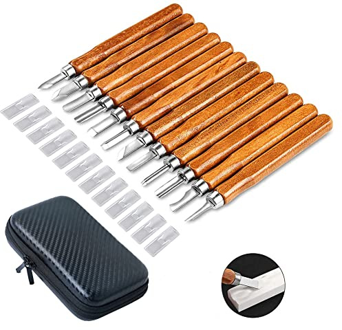 Hanzete 12 PCS Set Woodworking Cutters Set Carving DIY Woodworking Cutters Set Multifunctional Household Carving Cutters Set with Storage Bag