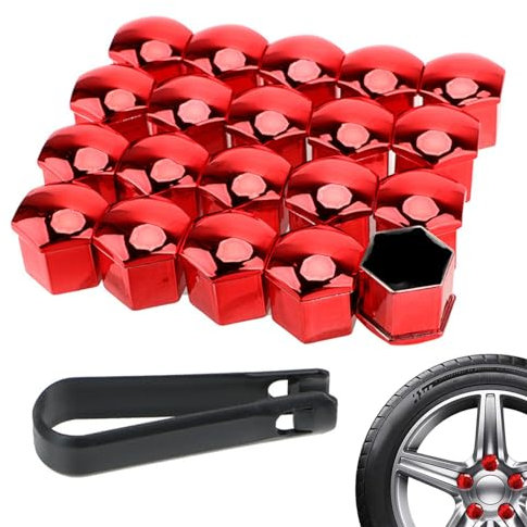 Cerioll Copridado Ruota, Tappi Copridado Ruota, Copridado Ruota, 20 Pezzi Copri Dado per Bullone Ruot, Tappi per Dadi Ruota, Copri Bulloni Copri Dado Ruota con Strumenti Rimozione, 19mm, Rosso
