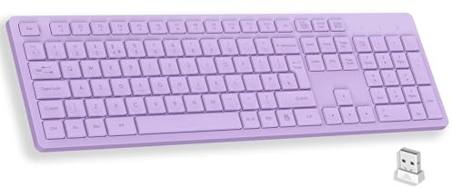 LeadsaiL Purple Wireless Keyboard, UK Layouty Full-Sized Ergonomic Computer Keyboard, 2.4GHz Wireless and Noiseless Typing,12 FN Shortcuts for Windows Laptop Computer