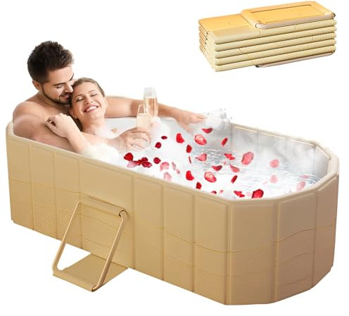 Double baignoire pliable adulte – Baignoire portative de douche, sans installation, pour spa familial/couples, avec coussin et kit de drainage (150 × 55 × 50 cm)