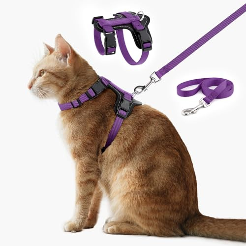 Plutus Pet Adjustable Cat Harness and Leash Set, with Leather Trim
