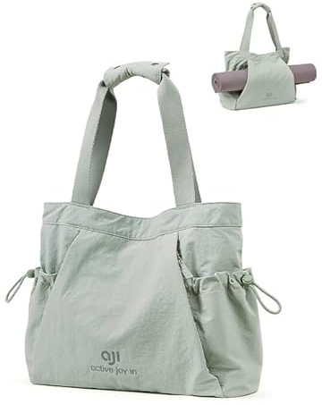 aji Yogatasche, Yoga Tasche mit Nass- und Trockenaufbewahrungstasche und Vielen Fächern, Yogamatte Tasche Leicht für Damen Gym Shopper Sport (Graugrün)