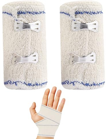 2PCS 4,5m x 15cm Bandage Medical,Pansement Compressif,Compresses Stériles non Tissées de Compression avec Clips,Strapping Cheville pour Soutien des Blessures Sportives