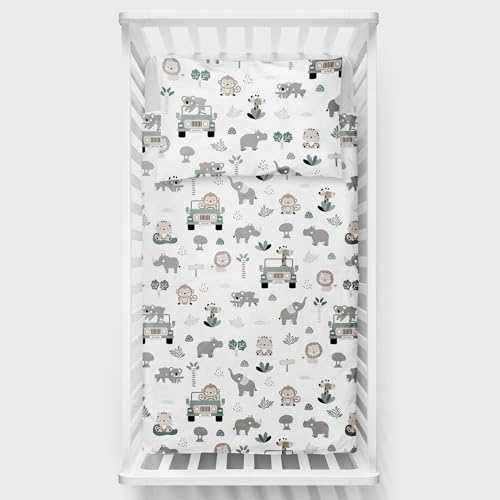 Juego de ropa de cama de 2 piezas para bebés y niños de 120 x 90 cm, funda de edredón y funda de almohada para cuna de 12 meses en adelante (animales de safari)