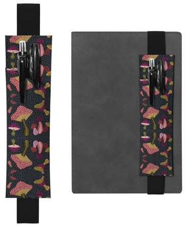WXWJSHMGC Stifthalter mit Pilz-Aufdruck, verstellbares Gummiband, PU-Leder, Stifteetui für Hardcover-Tagebücher, Notizbücher für Schulanfang, 2 Stück, Schwarz , Einheitsgröße