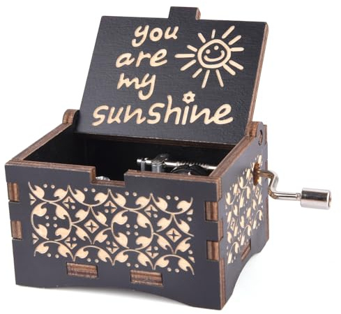 byykit You are My Sunshine Music Boxes,Unique Gifts for Mom/Daughter/Wife,Wooden Hand Crank Vintage Black Musical Boxes for Birthday/Anniversary/Christmas/Valentines Day/Mothers Day