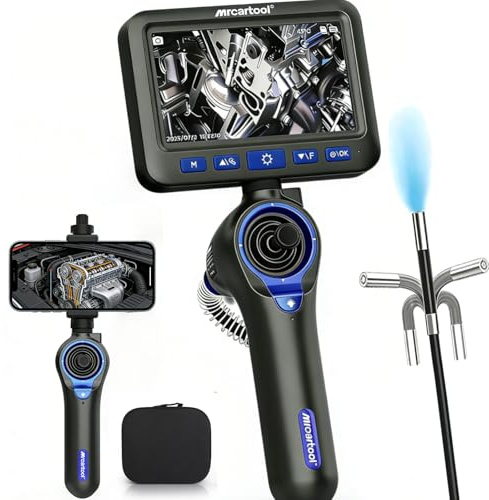 2-IN-1 Endoscopio, Cámara de Inspección Borescopio 360° 4 Vías, 6,2 mm Sonda Delgada, 5 Pulgadas HD – Reparación de Coches, Mantenimiento HVAC