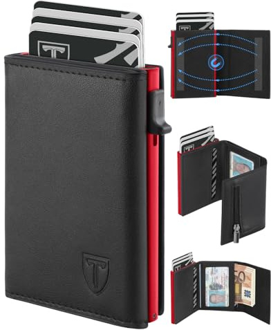TEEHON Cartera Hombre de Cuero con Cierre Magnético, Tarjetero con Bloqueo RFID, Cartera Tarjetero Hombre pequeño para Crédito, Billetes y Monedas con Caja de Regalo, Toda Estación (Rojo)