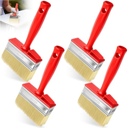 4Pcs Brochas Pintura con Manija Plástico, Cepillo Planos Pinceles Paredes 120x30mm, brocha Esmaltes Pincel Cerdas Pared Acrilica para Pinturas Base Disolventes, Aceite de Madera, Barnices, Pegamento