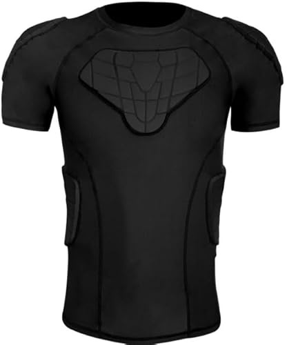 Zicac Youth Football Padded Shirt 6-Pads Padded Compression Shirt Protective Gear Sports Rash Guards for Football Rugby Baseball