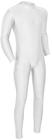 iEFiEL Herren Einteiler Bodysuit Ganzkörperanzug Langarm Jumpsuit Overall Tanz Trikot Ballettanzug Turnanzug mit Reißverschluss Weiß Large