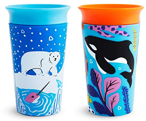 Munchkin Miracle 360°-Trinkbecher für Babys und Kleinkinder, BPA-freie Trinklernbecher, auslaufsicher & spülmaschinenfest, recycelte Verpackung - 266 ml, 2er-Set Eisbär/Wal