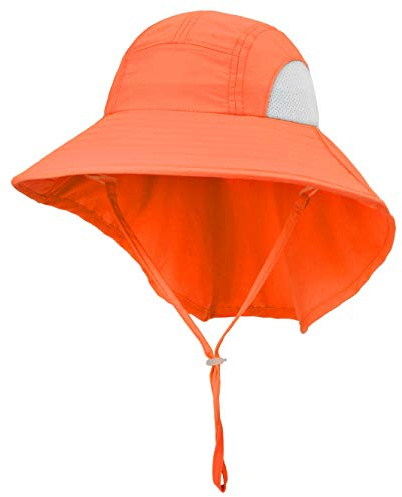 Connectyle Kids Large Brim UV Protection Sun Hat with Neck Flap Mesh Fishing Cap (Orange)