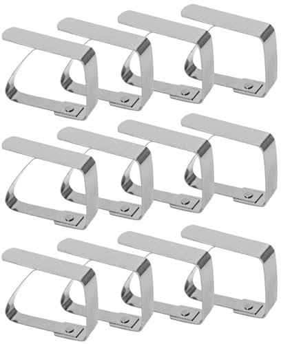Table Cloth Clips, 12 Pack Stainless Steel Tablecloth Clips, Big Size Table Cover Clamp, Table Cloth Holders 8 x 7cm for Desktop Thickness 3-5cm, for Outside,Dining,Picnic,Wedding and Graduation Party