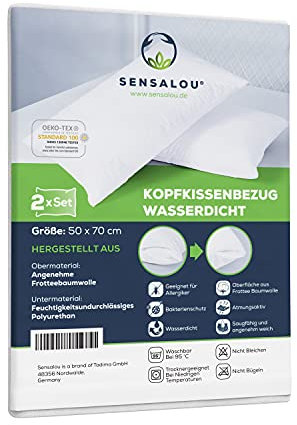 Sensalou Funda de Almohada Impermeable 50x70 cm Juego de 2 Disponible en 7 Tamaños – Funda Protectora de Almohada Antialérgica con Cremallera Blanca