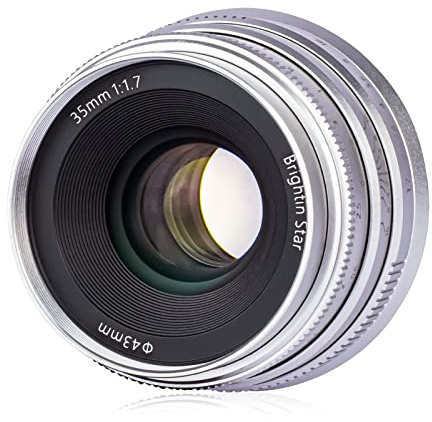 Brightin Star 35mm F1.7 Lens for Panasonic LUMIX Olympus Micro 4/3 Mount Mirrorless Cameras, APS-C Manual Focus Large Aperture Prime Lens Fit for G7, GX85, GX9, G95, GH5, GH6, G100, G9(Silver)